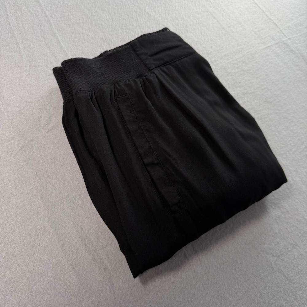 Black Jogger Pants Women Medium Elastic Waist Ribbed Cuffs Minimalist Date Night - Picture 6 of 8